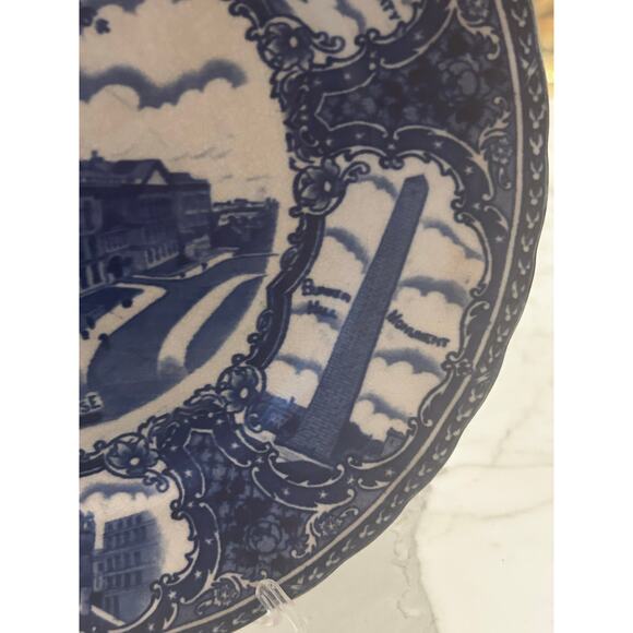 Vintage cobalt Souvenir Boston MA State House olde blue plate co Flowe Scalloped - Picture 6 of 11